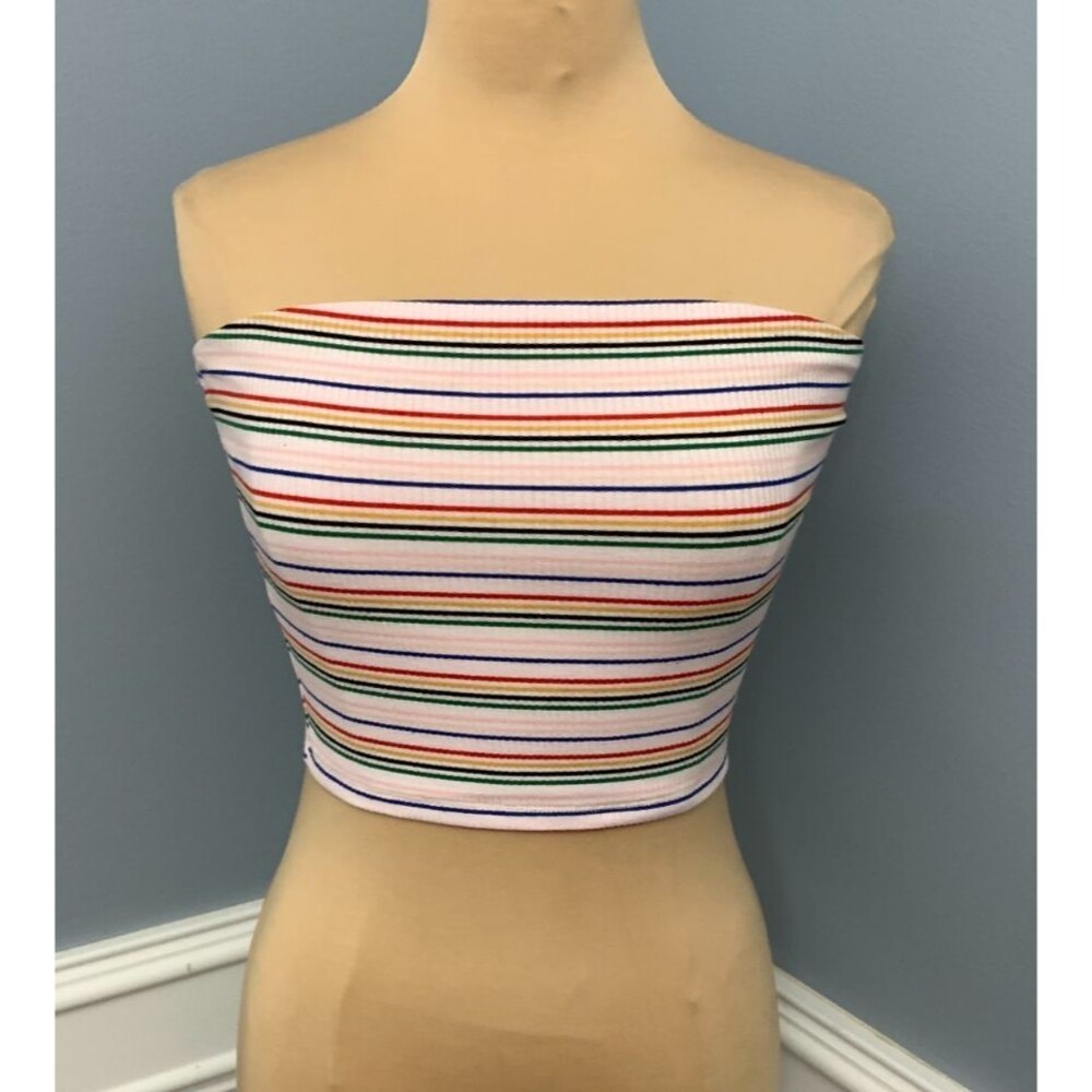 American Eagle Tube Top Womens Small Striped Rainbow Festival Y2K Beach Summer